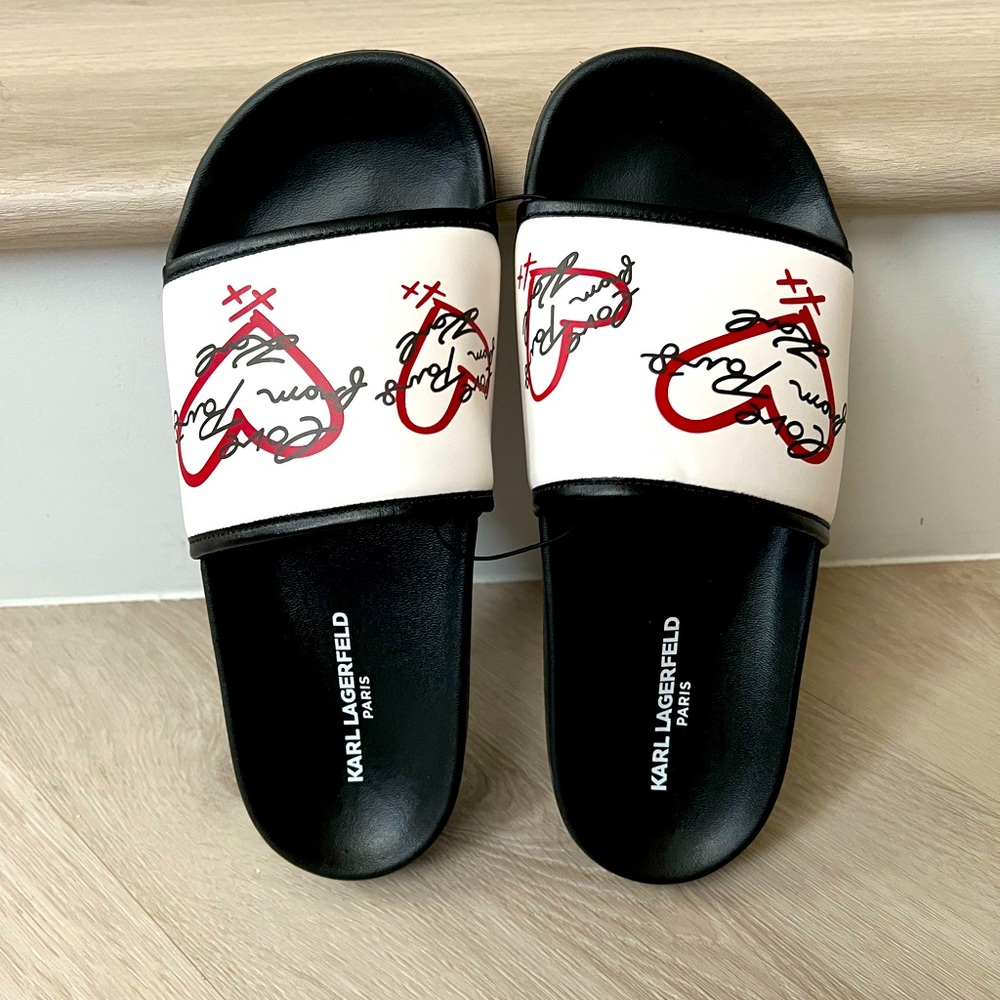 KARL LAGERFELD PARIS - ZIVA POOL SLIDES SANDALS LOVE FROM PARIS Sz 8M